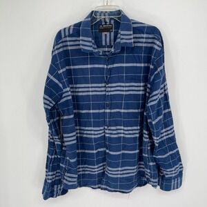 Mufti Men's Blue Plaid Cotton Long Sleeve Button Front Top Shirt Plus Size 4XL